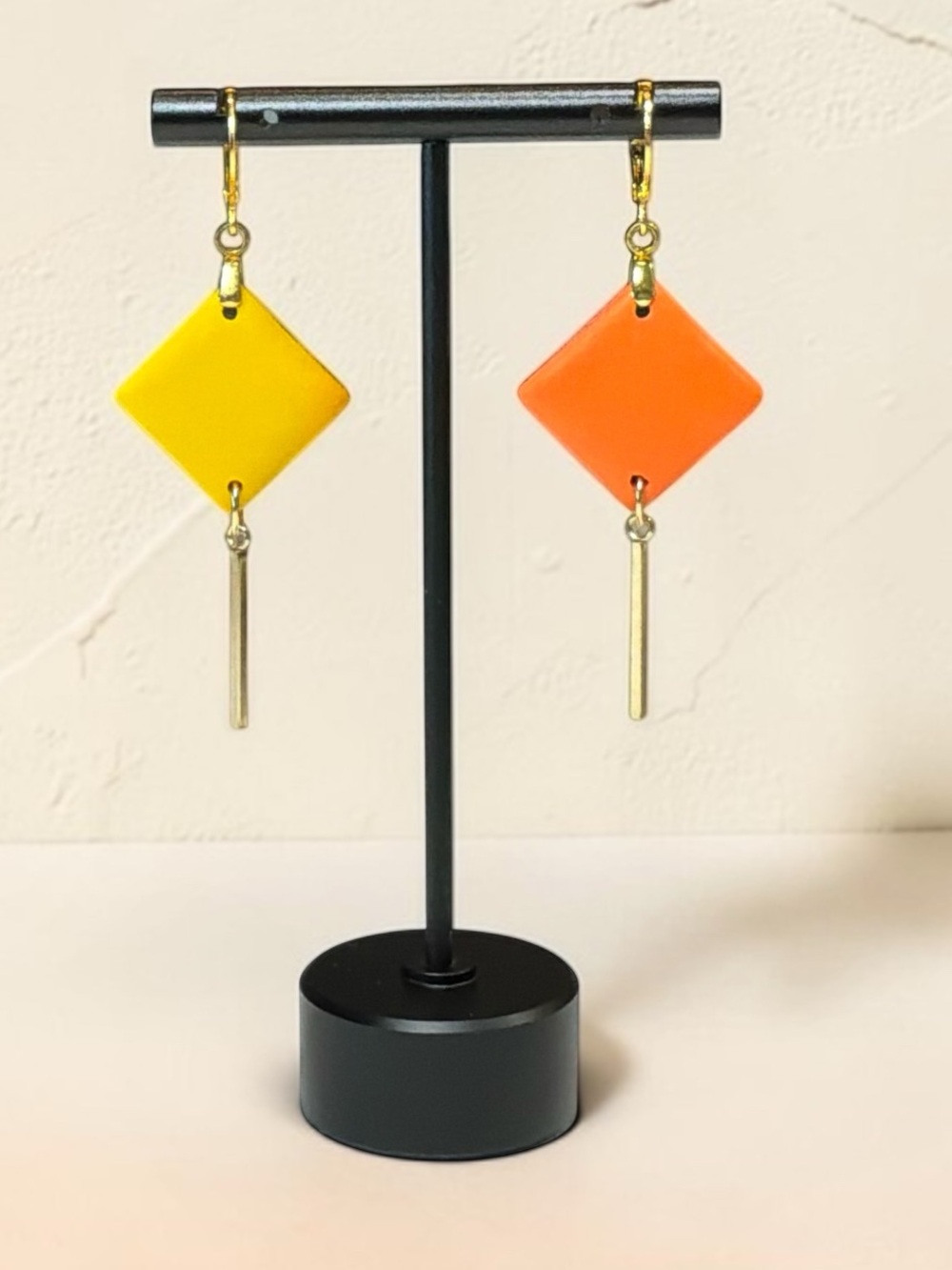 Handmade Orange & Yellow Polymer Clay Dangle Earrings Stainless Steel Leverback